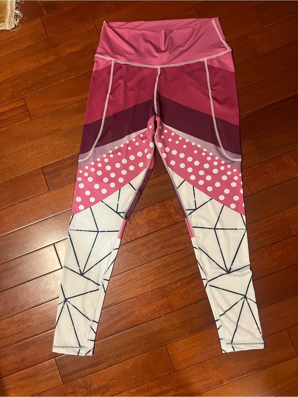 New Womens ' Pink Geo-Print Active Leggings